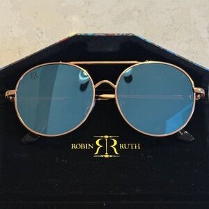 Robin Ruth Gold Frame Sunglasses with Blue Polarized Lenses